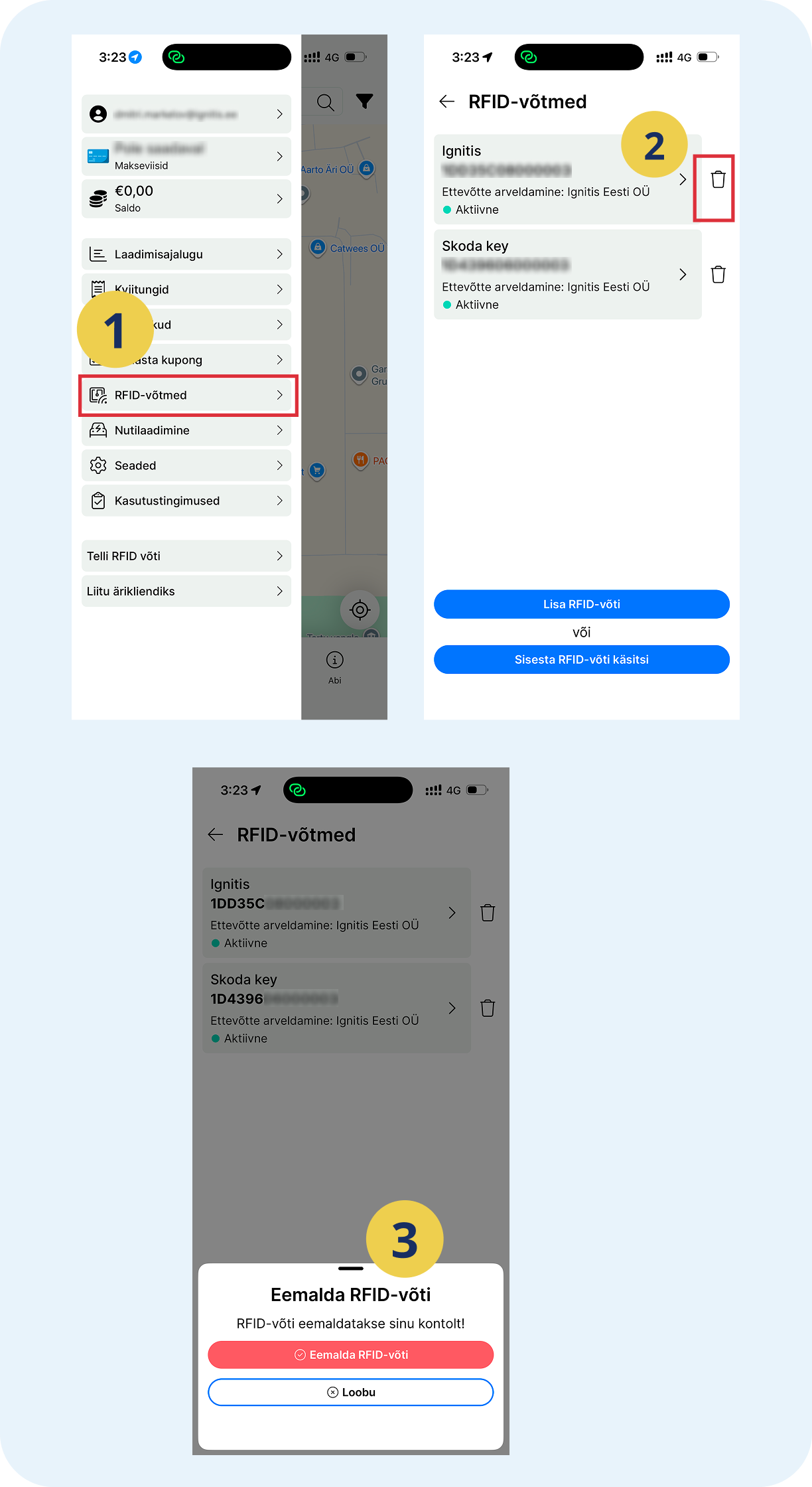 RFID-võtme kustutamise juhend.