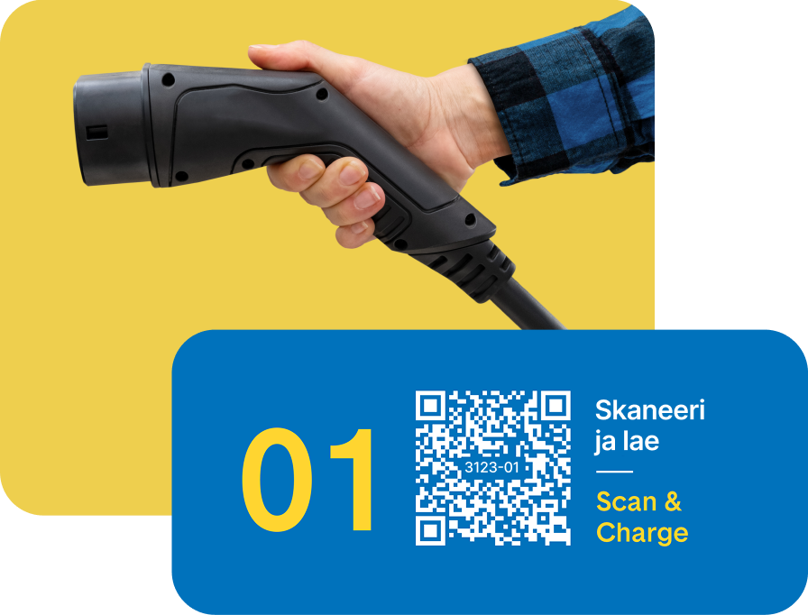 QR-kood, mille leiate Ignitis ON laadimisjaamadelt. QR-koodi kõrval on laadimisliides.