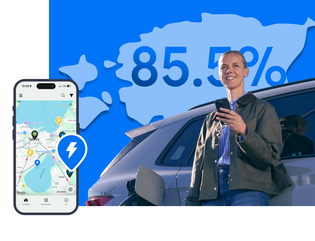 Kuhu iganes viib tee, seal ootab sind Ignitis ON laadimisjaam! Meie laadimisvõrk katab 85.5% Eestist.